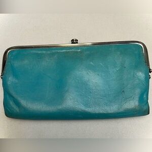 HOBO LAUREN LEATHER CLUTCH VINTAGE DISTRESSED WALLET TURQUOISE